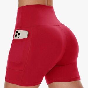 High-Waisted Black- Red Women's Bike Shorts
